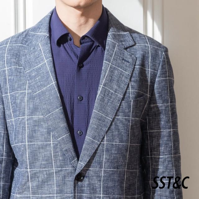 【SST&C 季中折扣】棉麻混紡灰藍窗格休閒西裝外套0612203002