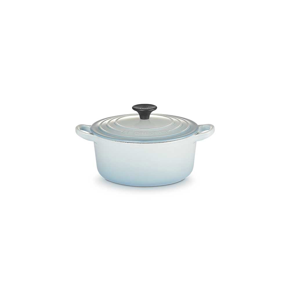 【Le Creuset】琺瑯鑄鐵鍋圓鍋18cm(海岸藍-電木頭-內鍋白) - momo