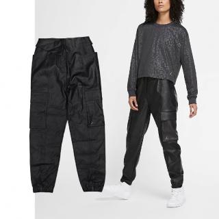 【NIKE 耐吉】長褲 Jordan Faux Leather 女款 黑 皮褲 喬丹 縮口 大口袋(CW6487-010)