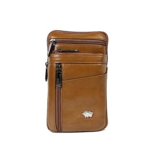 【DRAKA 達卡】匠心獨具系列-斜背腰包/牛皮小方包-多拉鍊咖啡(44DK365-0271)