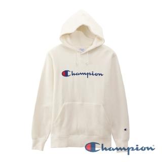 【Champion】Basic草寫Logo內刷毛連帽Tee-米白色