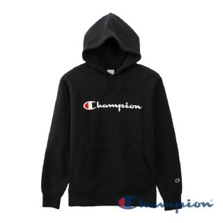 【Champion】Basic草寫Logo內刷毛連帽Tee-黑色