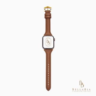 【BellaBia】Apple Watch 7/6/5/4/3/SE 38/40/41/42/44/45mm 女人珍藏系列(栗子棕色錶帶/金釦 真皮)