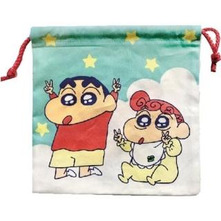 【小禮堂】蠟筆小新 尼龍束口袋 20x20cm 《綠黃小葵款》(平輸品)