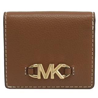 【Michael Kors】IZZY 金屬MK LOGO對折透明夾釦式短夾(咖)