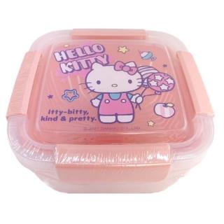 【小禮堂】Hello Kitty 方形四扣瀝水籃保鮮盒 1500ml 《氣球款》(平輸品)