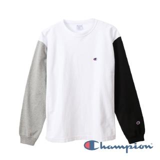 【Champion】RW拼色長Tee-白/灰/黑-9.4oz