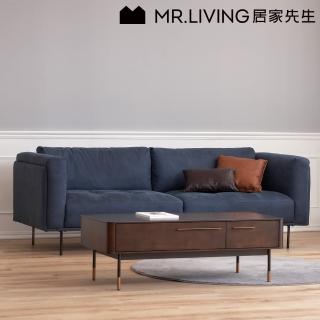 【MR. LIVING 居家先生】Bruce 防潑水防貓抓 三人科技布沙發-深海藍(三人座/贈同色抱枕2顆/耐刮磨/貓抓布)