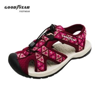 【GOODYEAR 固特異】時尚幾何-護趾運動涼鞋/女 戶外 耐磨 緩震 酒紅(GAWS22622)