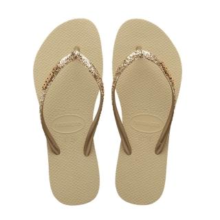 【havaianas 哈瓦仕】拖鞋 女鞋 夾腳拖 閃亮 細帶 Slim Glitter II 沙灰色 4146975-0154W (哈瓦士)