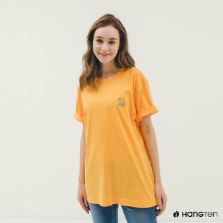 【Hang Ten】中性款-韓款-純棉環保主題繡印花短袖T恤(橘黃)