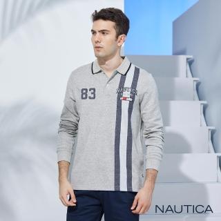 【NAUTICA】男裝 旗語LOGO刺繡長袖POLO衫(灰色)