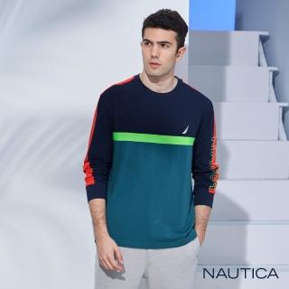 【NAUTICA】男裝 時尚拼接撞色長袖T恤(海軍藍)