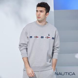 【NAUTICA】男裝 時尚旗語織帶設計刷毛大學T(灰色)