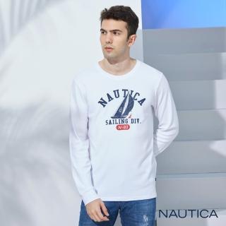 【NAUTICA】男裝 經典品牌圖騰長袖T恤(白)