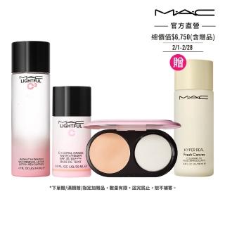 【M.A.C】超顯白超值美妝組(喚膚露140ml+玫瑰乳SPF45++++ 30ml+養膚粉餅SPF15 /PA++ 14g+粉餅盒)(防曬)