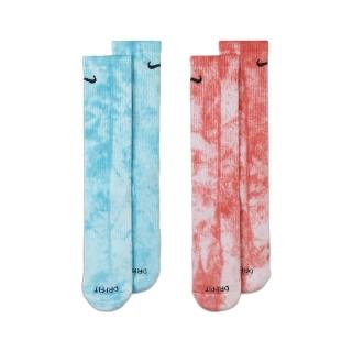 【NIKE 耐吉】襪子 Everyday 藍 紅 男女款 渲染 水洗紮染 兩雙入 透氣 中筒襪 快乾(DM3407-902)