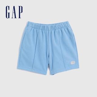 【GAP】女童 碳素軟磨 法式圈織系列 Logo薄款寬鬆休閒運動短褲(880993-藍色)