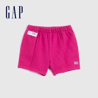 【GAP】女幼童 碳素軟磨 法式圈織系列 Logo寬鬆休閒運動短褲(880976-紫紅色)
