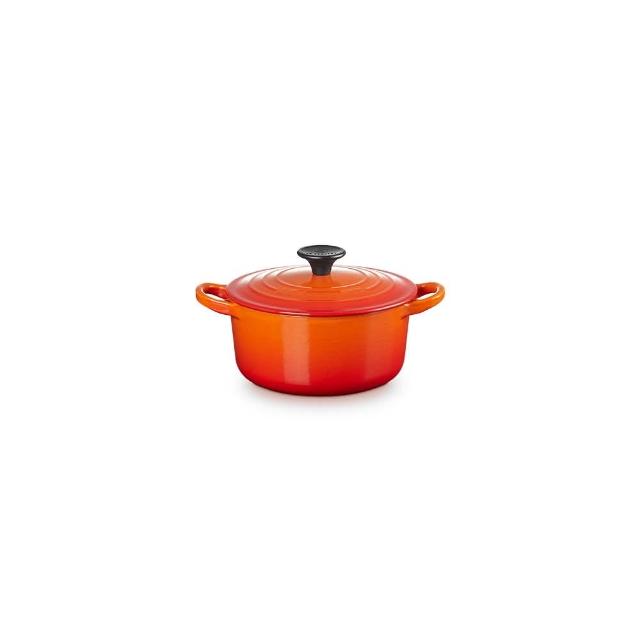 【Le Creuset】琺瑯鑄鐵鍋圓鍋16cm(雪紡粉/海岸藍/火焰橘/櫻桃紅 4色選1)