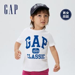 【GAP】幼童裝 Logo純棉潮流印花短袖T恤 男女同款(880852-白色)