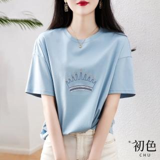 【初色】皇冠刺繡短袖T恤-共2色-61303(M-2XL可選/現貨+預購)