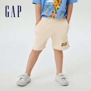 【GAP】男幼童 碳素軟磨 法式圈織系列 Logo運動抽繩休閒短褲(850571-奶油米色)