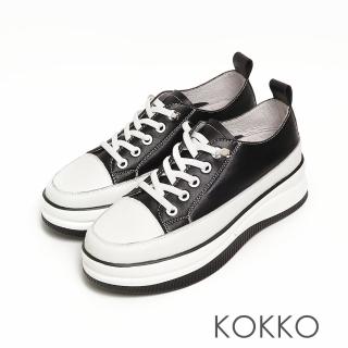 【KOKKO 集團】纖細長腿全真皮低筒厚底懶人休閒鞋(黑色)