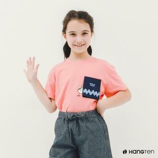 【Hang Ten】童裝-Charlie Brown立體口袋印花短袖T恤(粉)
