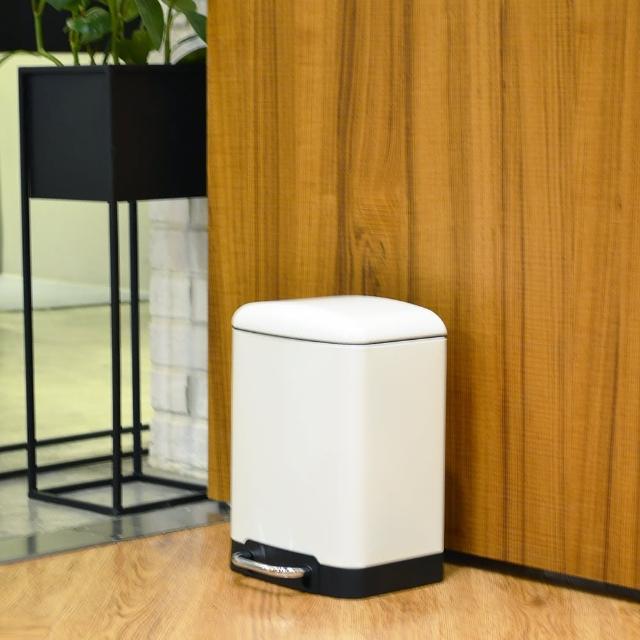 【YU Living 信歐傢居】北歐風腳踏雙層緩降蓋設計垃圾桶(6L/小/2色) 廚房垃圾桶