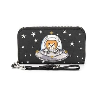 【MOSCHINO】莫斯奇諾 太空船泰迪熊拉鍊長夾 黑色(2T814282101555U812)