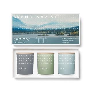 【丹麥 Skandinavisk】香氛蠟燭 EXPLORE 65g 3入禮盒組(FJALL 自由漫步 FJORD 風之耳語 OY 小島時光)