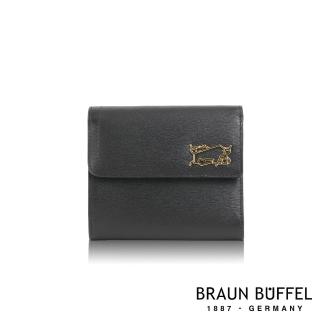 【BRAUN BUFFEL 德國小金牛】台灣總代理 索內特 9卡三折短夾-黑色(BF684-414-BK)