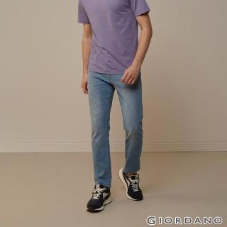 【GIORDANO 佐丹奴】男裝輕薄高彈力錐形牛仔褲(26 淺藍)