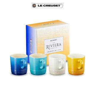 【Le Creuset】瓷器里維埃拉系列英式馬克杯組350ml-4入組(地中海藍/加勒比海藍/蛋白霜/杏桃黃)