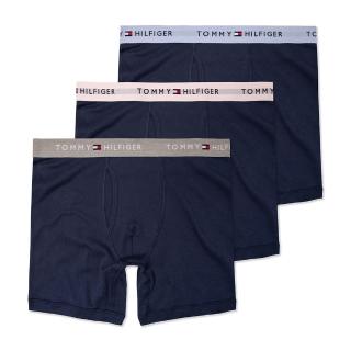 【Tommy Hilfiger】TOMMY 經典長版文字貼身四角內褲三件組-深藍色(平輸品)
