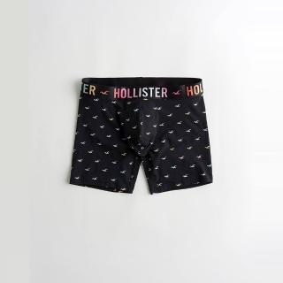 【HOLLISTER Co】Hollister 經典刺繡滿版小海鷗文字貼身平口內褲-黑色(平輸品)