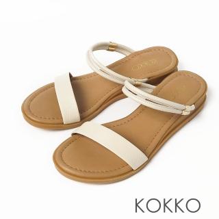 【KOKKO 集團】簡約感線條風2way真皮平底涼拖鞋(白色)