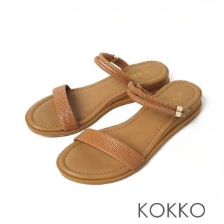 【KOKKO 集團】簡約感線條風2way真皮平底涼拖鞋(咖啡色)