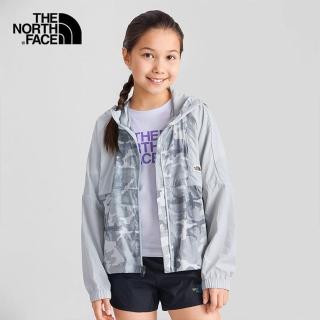 【The North Face】北面兒童灰色迷彩輕薄防曬防風外套｜7QRE9B8