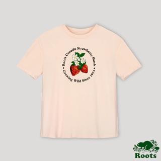 【Roots】Roots 女裝- 回歸根源系列 草莓元素落肩寬版短袖T恤(淡粉)