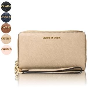 【Michael Kors】金字小LOGO荔枝紋拉鍊手掛式長夾/手機包(多色任選)