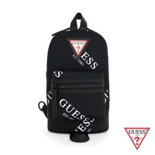 【GUESS】男包-經典倒三角LOGO長型斜背包-黑(TL703193BLA)