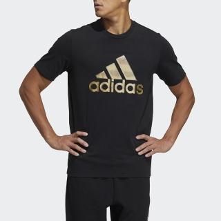 【adidas 愛迪達】上衣 男款 短袖上衣 運動 亞規 FI TEE SHINYBOS 黑金 GP0969