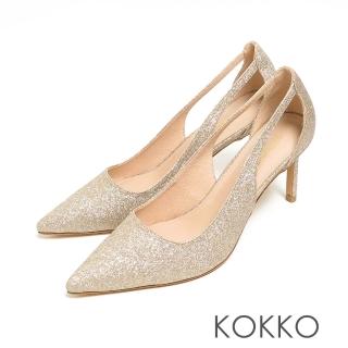 【KOKKO 集團】經典手工尖頭微性感鏤空細高跟鞋(璀璨金)