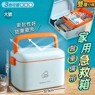 【fioJa 費歐家】大號 雙層家用醫藥急救箱 手提雙層藥箱(醫藥備用保健盒 護理箱 化妝盒 收納籃 急救箱)