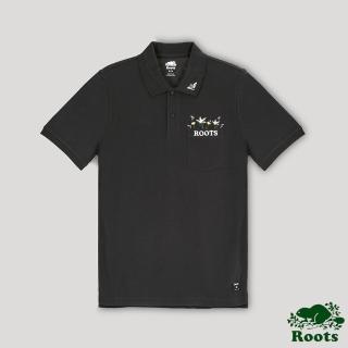 【Roots】Roots 男裝- 生生不息系列 刺繡花朵口袋POLO衫(鐵灰色)