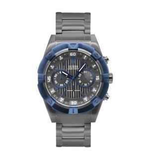 【GUESS】槍灰色面 槍灰色殼 三眼計時 不鏽鋼錶帶腕錶 七夕情人節(W0377G5)