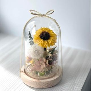 【OSTARA FLORIST 奧斯塔拉花藝】夏日太陽花玻璃盅(永生花、索拉花、乾燥花、畢業、花禮、升遷、教師節)
