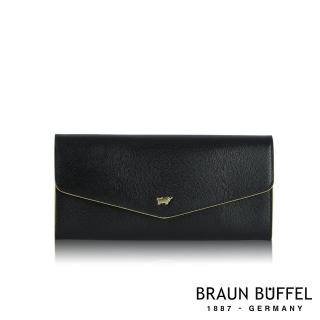 【BRAUN BUFFEL 德國小金牛】台灣總代理 奧菲莉亞-F 12卡兩折長夾-黑色(BF682-621-BK)